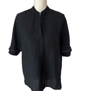 MEMOLA Top Womens Medium Black 100% Linen Dolman Sleeve Cruise Resort Wear